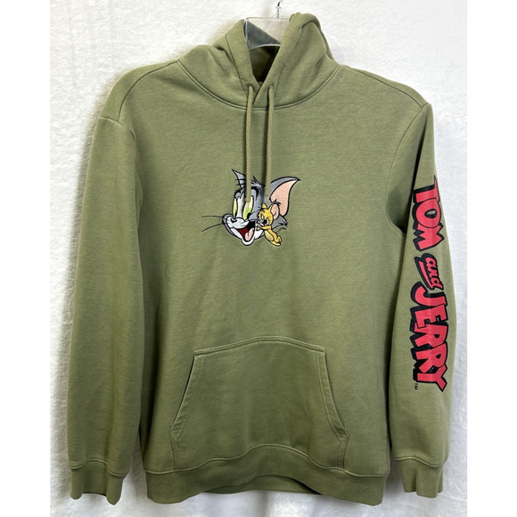H&M Tom & Jerry Graphic Embroidered Green Hoodie Mens Size Small - Picture 5 of 11